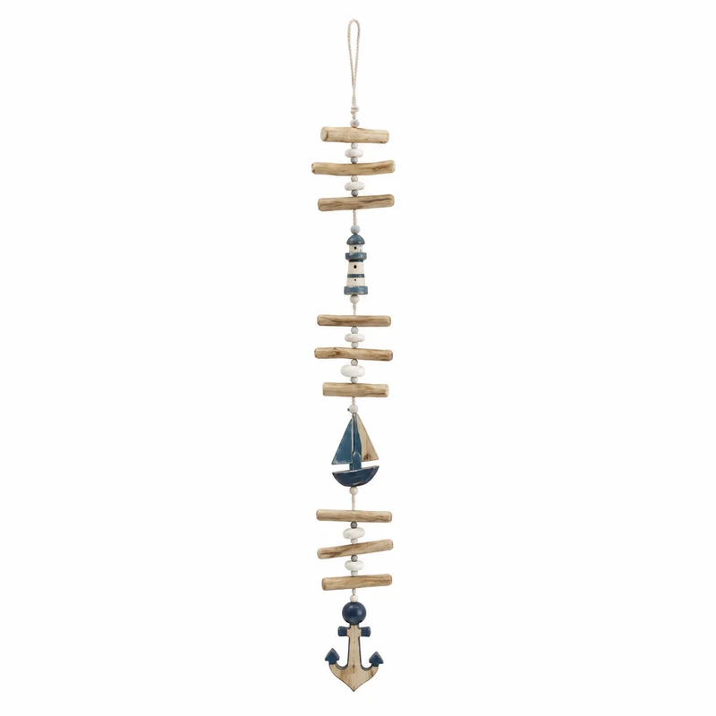Windspiel maritim Treibholz ca. 100 cm mit Leuchtturm, Segelboot & Anker