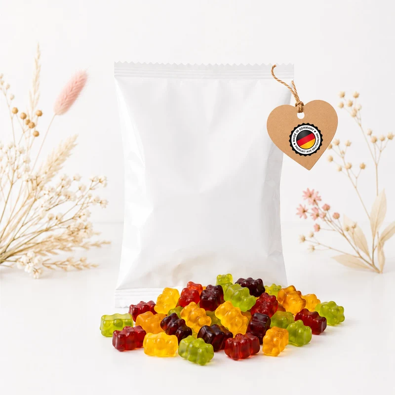 Fruchtgummi-Päckchen Blanko, Weiß Glänzend zum Selbstgestalten