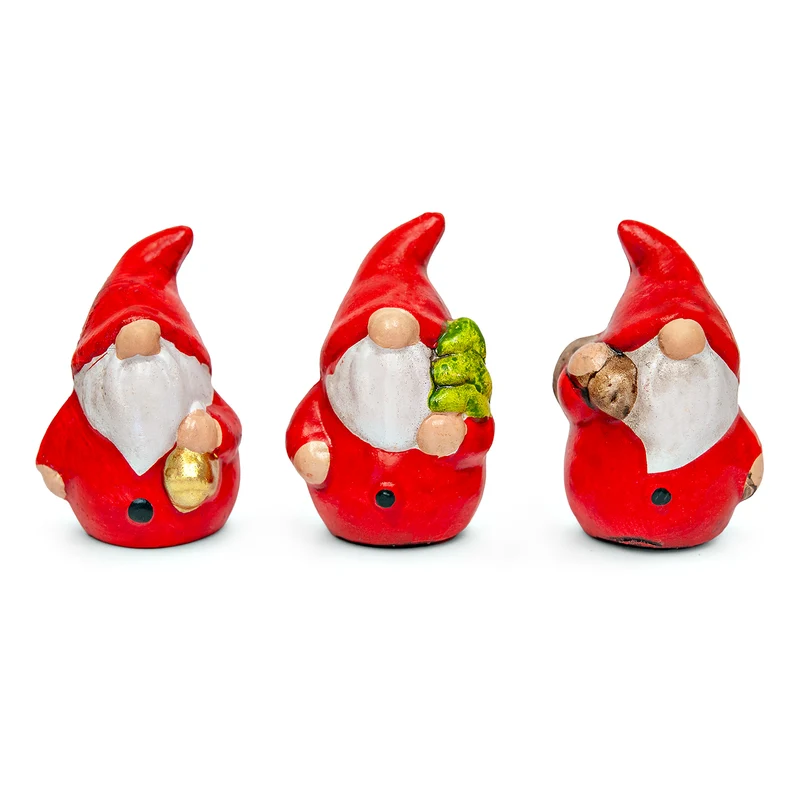 Wichtel Figuren 3er Set aus Terrakotta – Rot und Creme, 6 cm