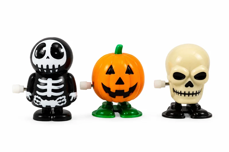 Halloween Aufziehfiguren 3er Set – Skelett, Kürbis und Totenkopf, 5 cm