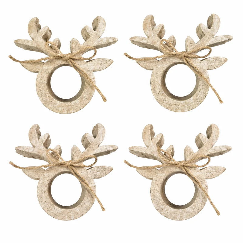 Serviettenringe Rentier 4er Set aus Holz – Weihnachtsdeko in Natur