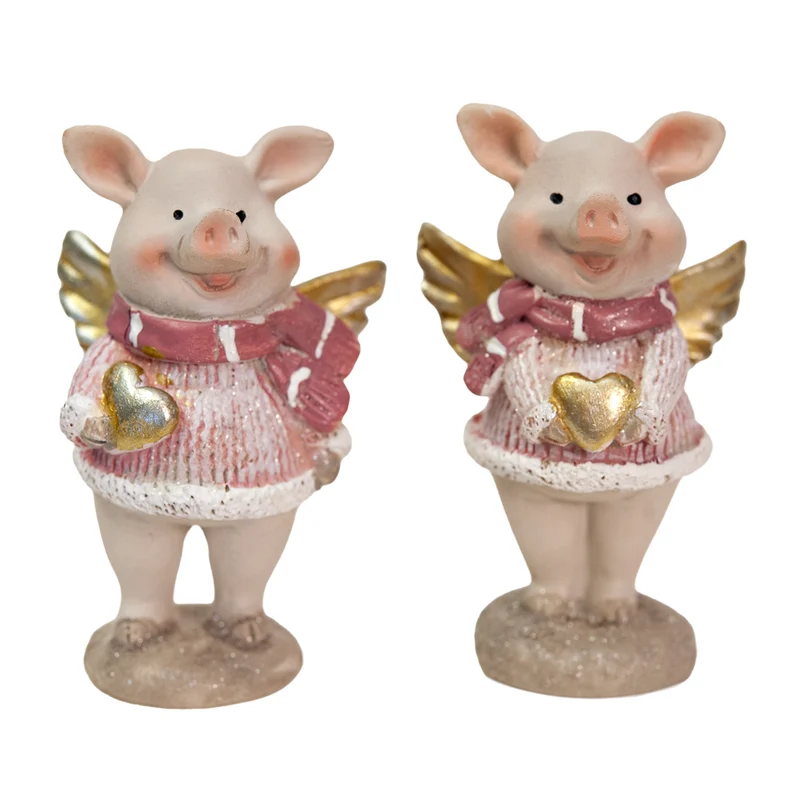 Glücksschweine mit Flügeln 2er Set Rosa Gold ca. 7,5 cm