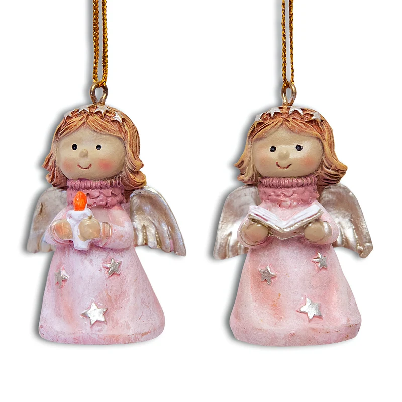 Engel Anhänger 2er Set Rosé Champagner ca. 5 cm mit Goldkordel
