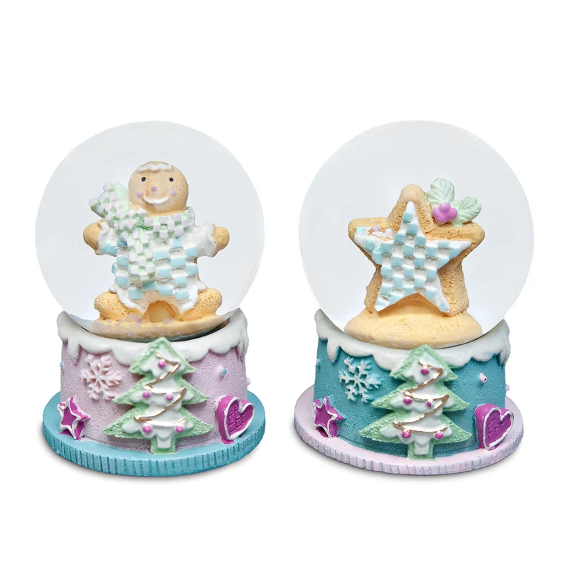 Schneekugeln Lebkuchen Optik 2er Set Pastell ca. 5 × 6,5 cm
