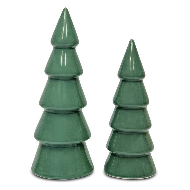 2er Set Tannenbaum Keramik grün 13 und 16 cm - Winterdeko