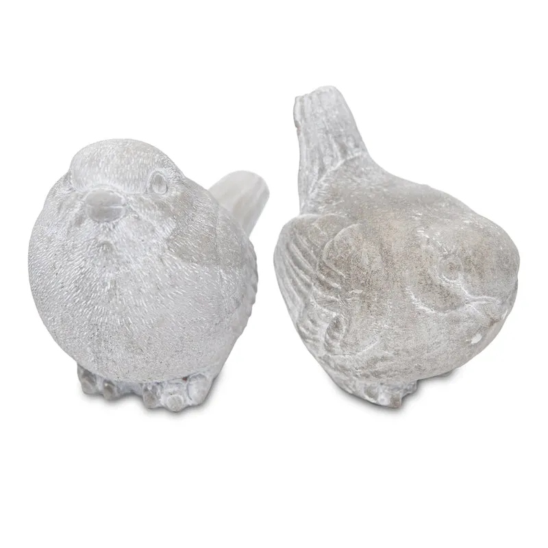 Deko Vögel Beton 2er Set grau weiß gewischt 9,5 cm - Vogelfiguren