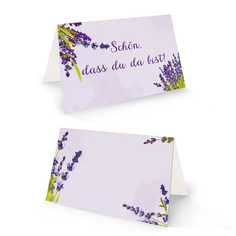 25 Tischkarten Lavendel Schön dass du da bist 8,5 x 5,5 cm - Platzkarten