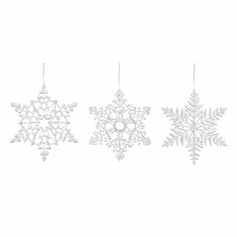 Weihnachtsanhänger Schneeflocken Klöppelspitze weiß 8 cm 3er Set