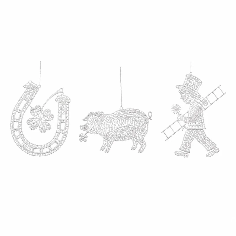 Glücksbringer 3er Set Silvesterdeko aus Spitze weiß 9 cm