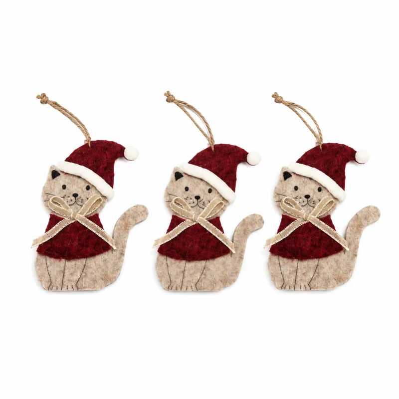 Filz Katze Anhänger 3er Set 12 cm mit Mantel und Zipfelmütze
