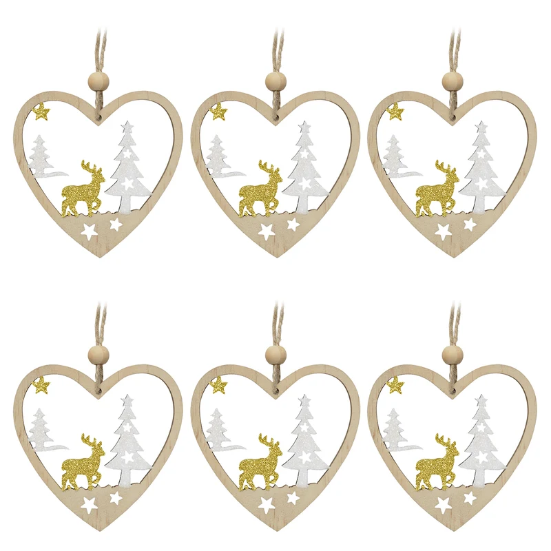Holz Anhänger Herz 6er Set 8 cm Natur im Laserschnitt