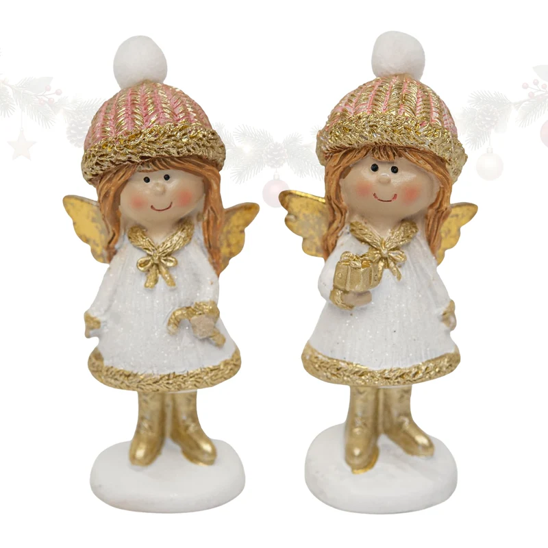 2er Set Engel Figuren Polyresin weiß gold ca. 7 cm hoch