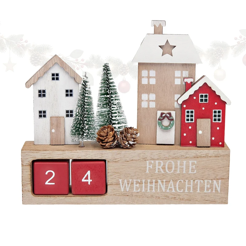 Holz Adventskalender Winterstadt Datumswürfel 18 x 16 cm