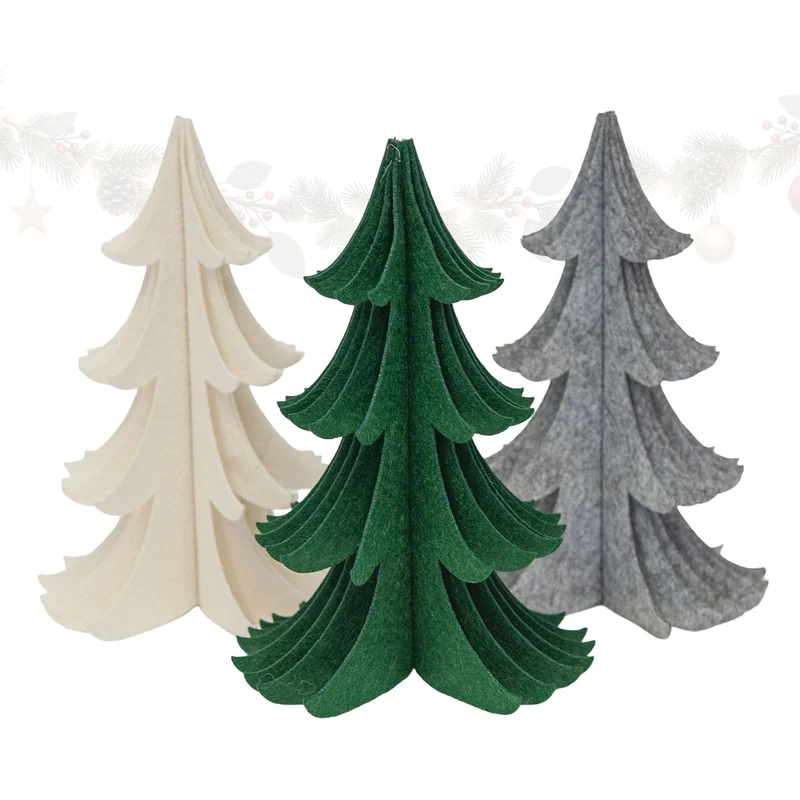 3er Set Filz Tannenbäume 20 cm grün grau creme Tischdeko