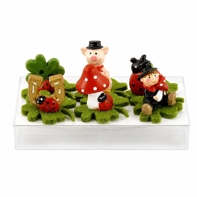 6er Set Glücksbringer Polyresin Kleeblatt selbstklebend 4 cm