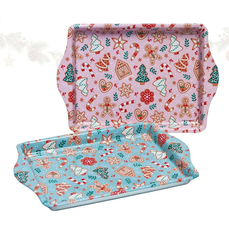 2er Set Tabletts Metall Lebkuchen 21,5 x 14,5 cm rosa mint