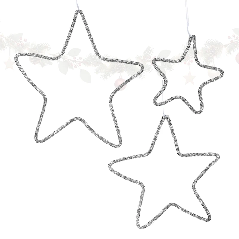 3er Set Sterne Anhänger Metall Strass ca. 13, 20 und 24 cm