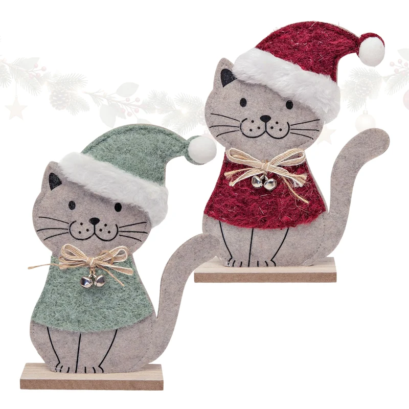 2er Set Filz-Katzen Aufsteller rot grün ca. 22 cm mit Sockel