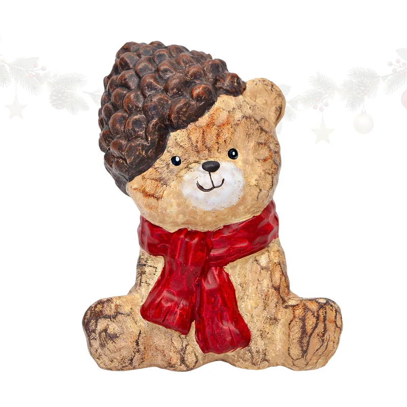 Bär Figur Terrakotta mit Zapfenmütze und Schal 12 x 9 x 14,5 cm