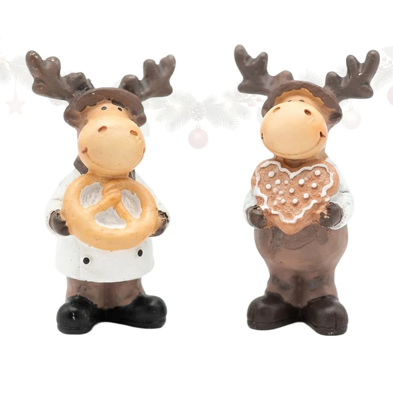 2er Set Elch Figuren in Tracht mit Breze und Lebkuchenherz 5,5 cm