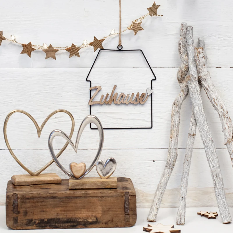 Metall Haus Schriftzug Zuhause zum Hängen 19 x 24 cm Schwarz Natur