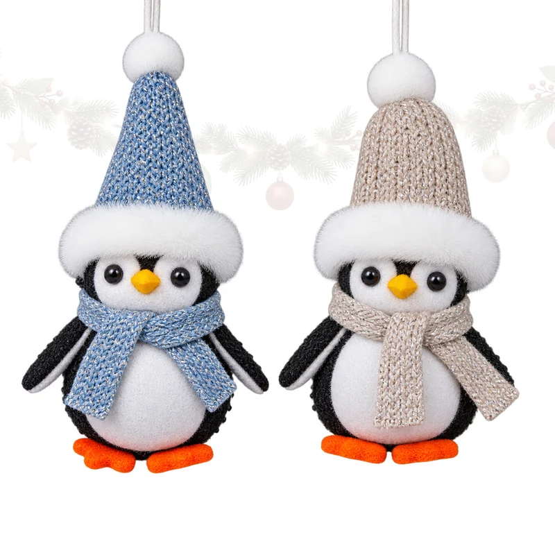 2er Set Pinguin Anhänger Stoff mit Strickmütze und Schal