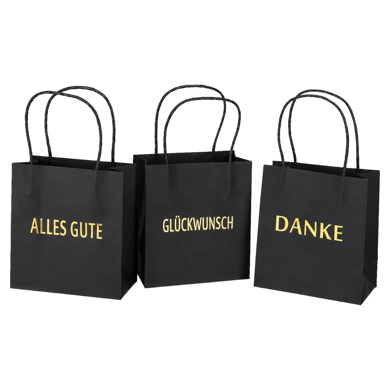 Geschenktüten 3er Set Schwarz mit Goldschrift – DANKE, ALLES GUTE, GLÜCKWUNSCH