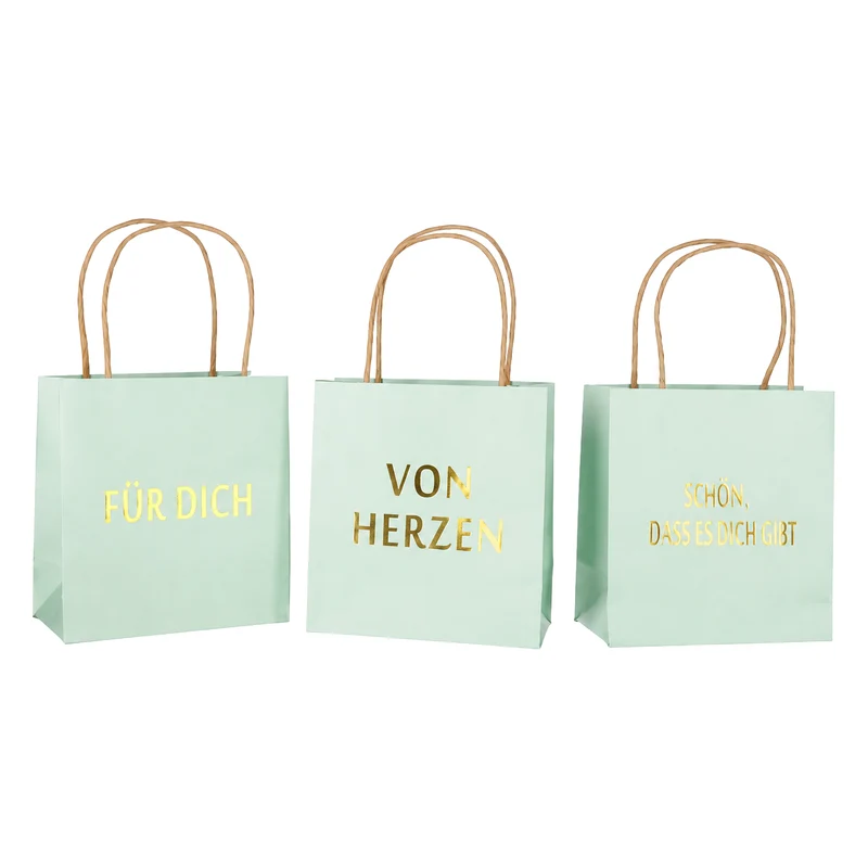 Geschenktüten 3er Set Mint mit Goldschrift – FÜR DICH, VON HERZEN