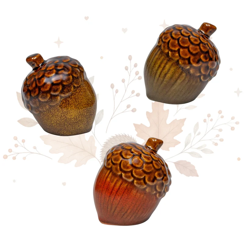 Eichel Figuren Porzellan 3er Set Gelb Orange Grün 7 x 7 x 7 cm
