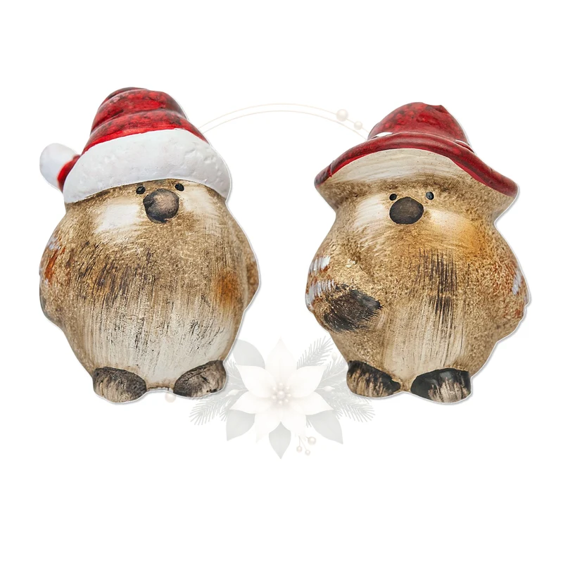 2er Set Wintervogel Figuren Keramik ca. 8,4 x 7 x 8,8 cm