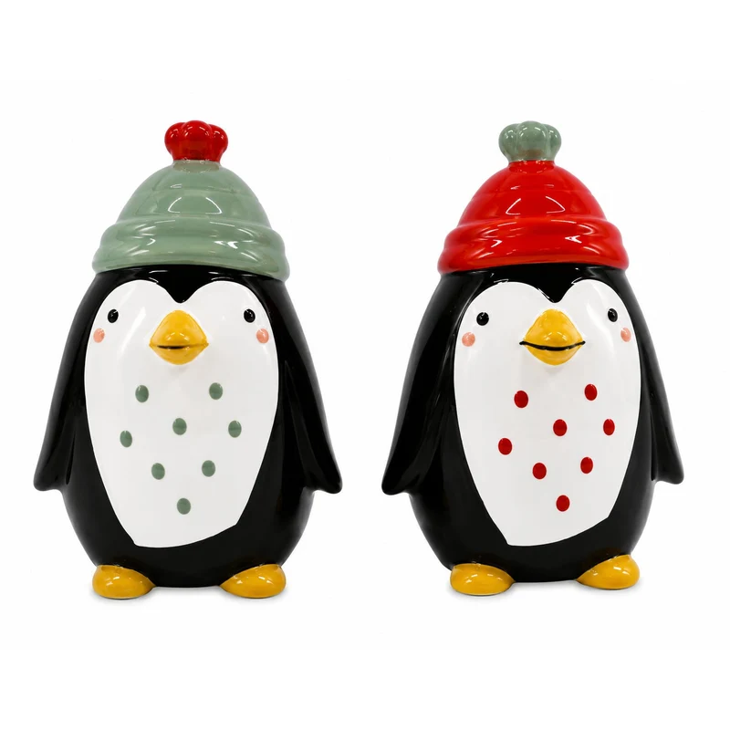 2er Set Pinguin Figuren Keramik mit Mütze ca. 10,6 cm hoch