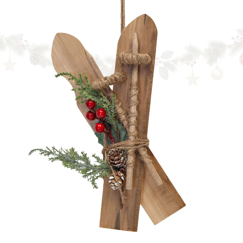 Ski Weihnachtsanhänger Holz mit Juteschleife ca. 14 x 28 cm