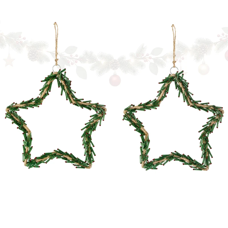 2er Set Weihnachtsanhänger Stern Glasperlen ca. 15 cm grün rot