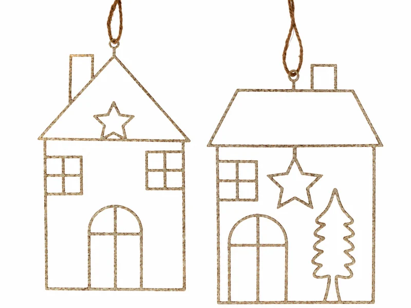 2er Set Weihnachtsanhänger Haus Draht Gold ca. 9 x 12,5 cm