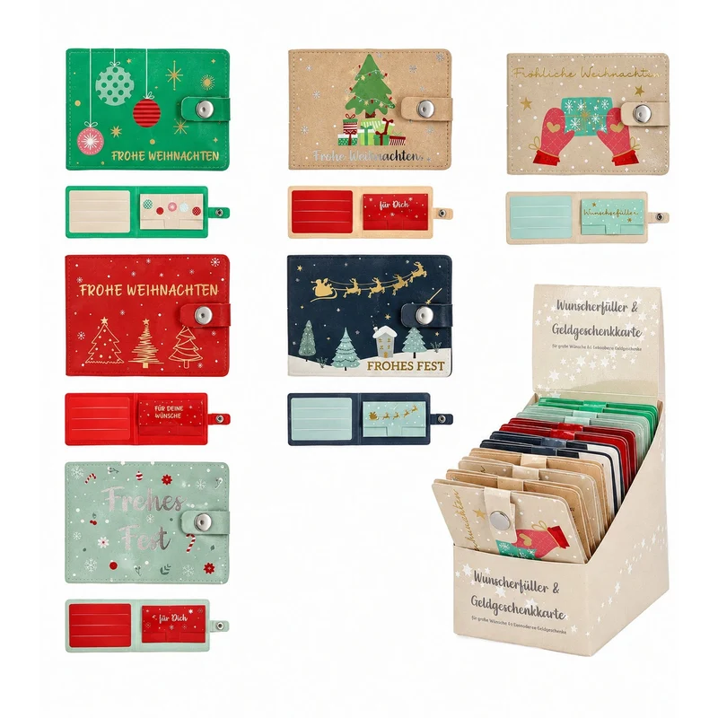 Geldgeschenkkarten Weihnachten 6er Set mit Druckknopf, 11 × 8 cm