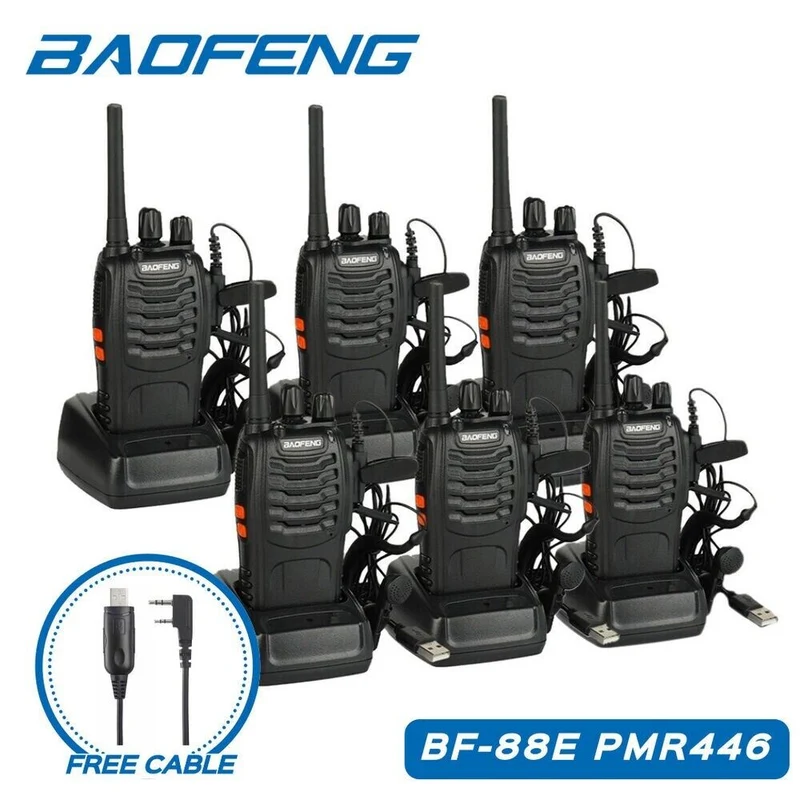 BaoFeng BF-88E 6er Set – PMR446 Handfunkgeräte mit USB-Ladekabel | Lizenzfrei, 16 Kanäle, 1,5–3 km Reichweite, VOX & Scan-Funktion
