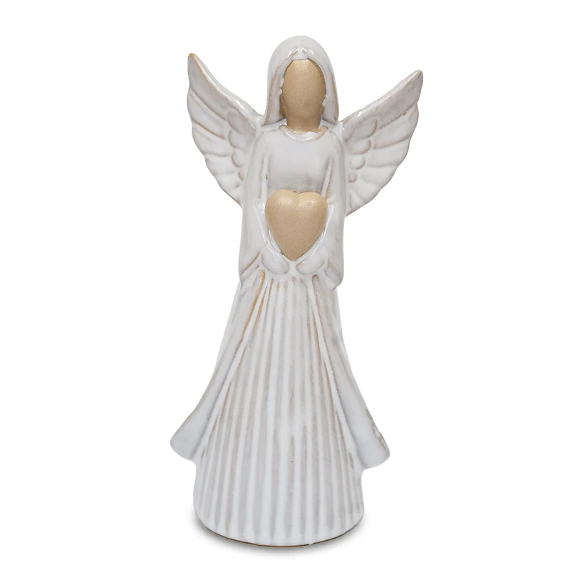 Engel Figur aus Porzellan mit Herz – Weiß, 18 cm Schutzengel