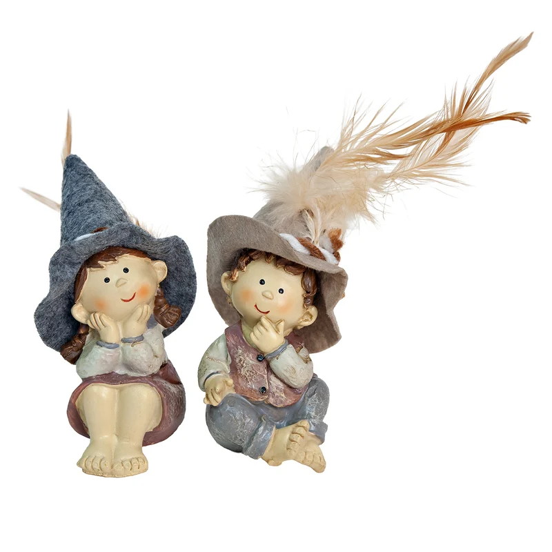 Kinderfiguren 2er-Set mit Filzhut braun grau ca. 10 cm - Herbstdeko