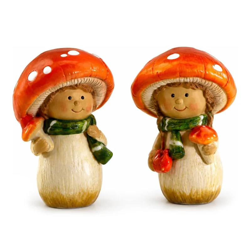 Pilzkinder 2er-Set Fliegenpilz orange creme grün ca. 9 cm - Herbstdeko