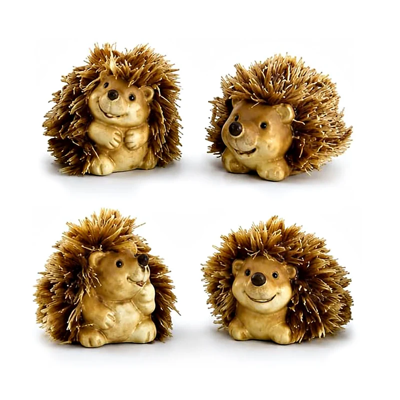 Igel 4er-Set Keramik & Stoff braun ca. 4,5 cm - Mini Herbstdeko