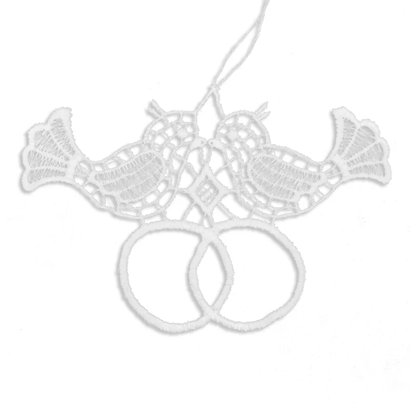 Klöppelspitze Anhänger Tauben und Ringe weiß Baumwolle ca. 9 cm filigrane Hochzeitsdeko zum Aufhängen Gastgeschenk