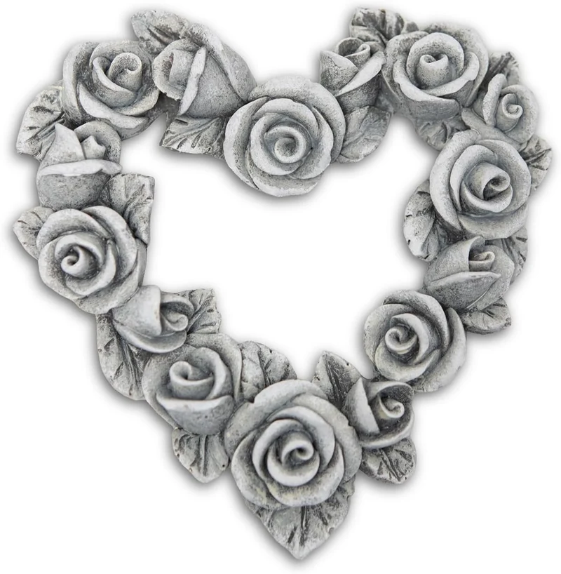 Deko-Herz aus Polyresin mit Rosen in Grau-Antik
