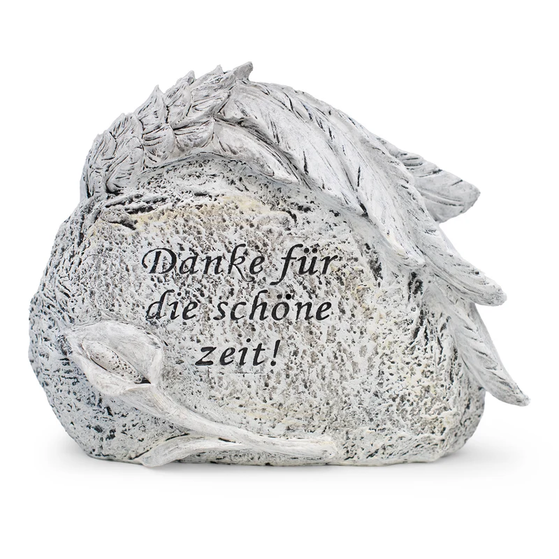Trauer-Stein In liebevoller Erinnerung aus Polyresin mit Engelsflügel & Rose