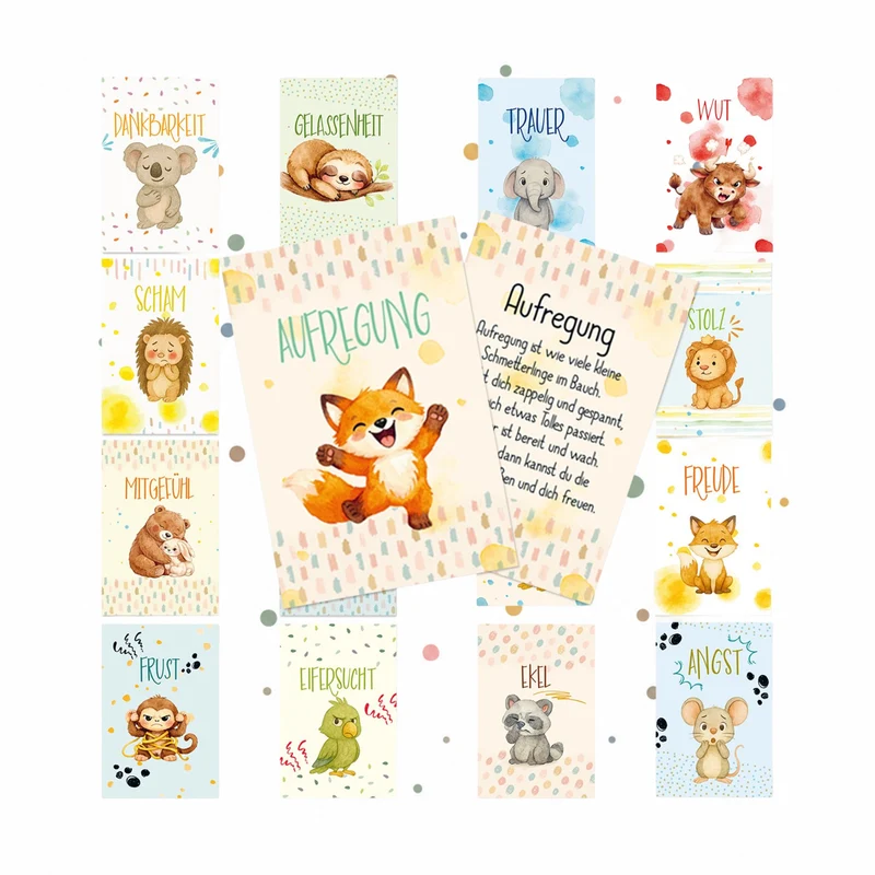 16 Gefühlskarten für Kinder – Emotionskarten mit Tiermotiven