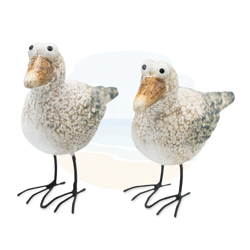 2er Set Möwe Figuren mit Metallbeinen 10,2 × 5,2 × 12 cm aus Keramik weiß orange – Maritime Deko Seevögel