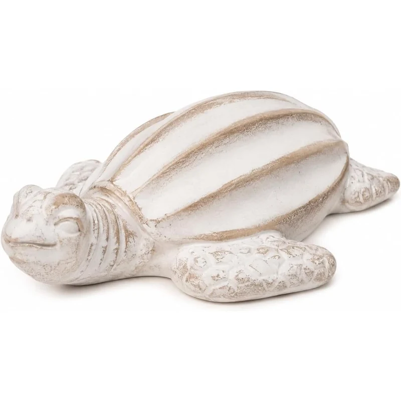 Schildkröte Figur groß 13,5 × 10,5 × 5,5 cm aus Porzellan creme grau glänzend – Maritime Deko Meeresschildkröte