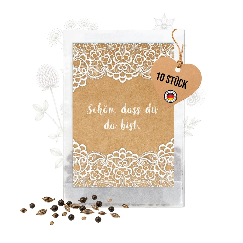 Samentütchen Vintage Spitze Schön dass du da bist 10er Set Hochzeit