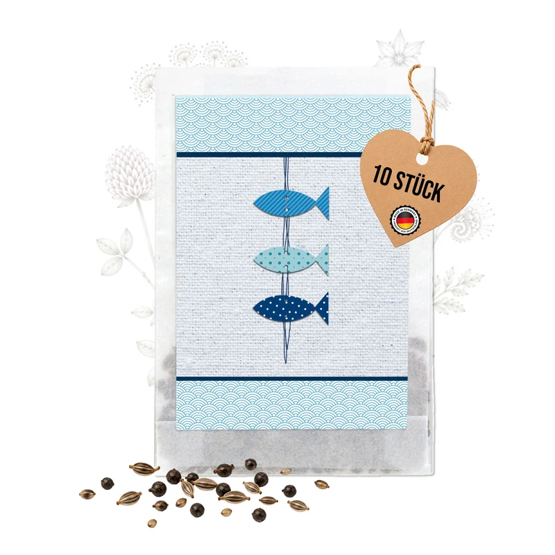 Samentütchen Drei Fische Blau 10er Set für Kommunion und Konfirmation