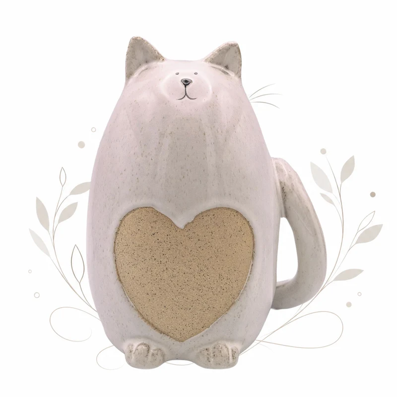Spardose Katze Keramik 17 cm in Naturton mit Herzdetail