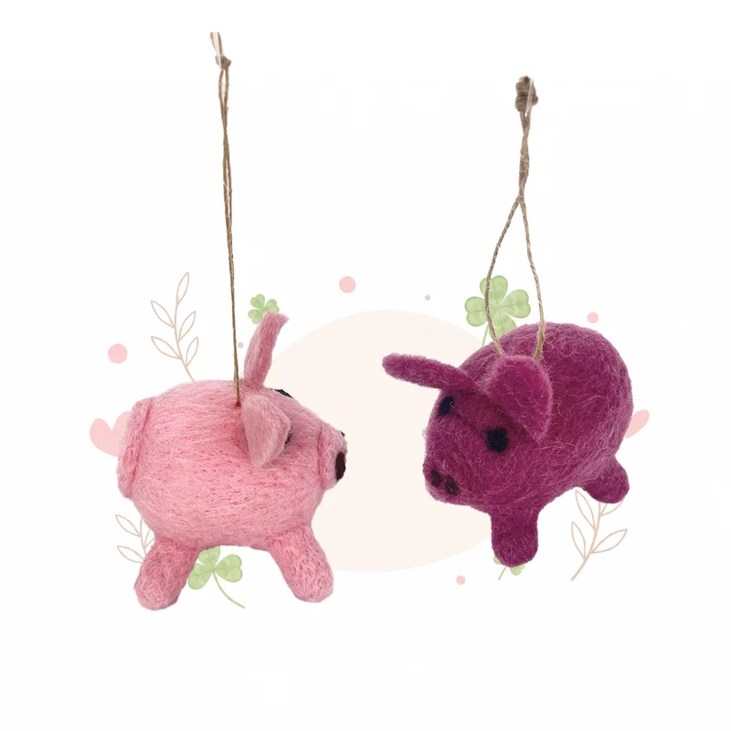 Filz-Schweine Anhänger 2er Set, je ca. 7,5 x 5,5 cm, niedliche Schweinchen aus Filz zum Aufhängen